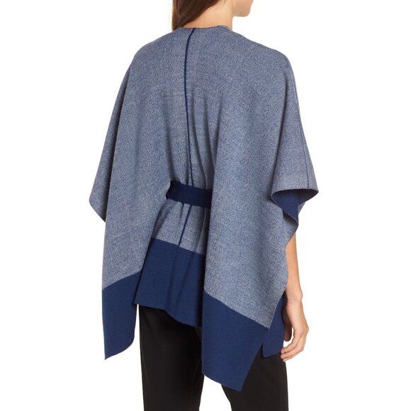 New w/Tags Eileen Fisher "Double-Face Merino Poncho(Cape)", size L/XL, Blue - Picture 9 of 12